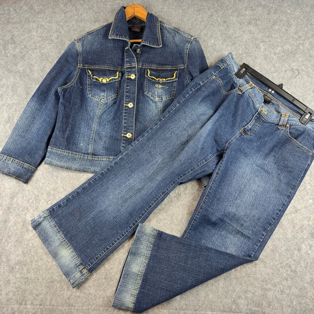 Vintage FUBU 14 Denim Jacket Jeans Matching Set Y2K Cargo SEE MEASUREMENTS